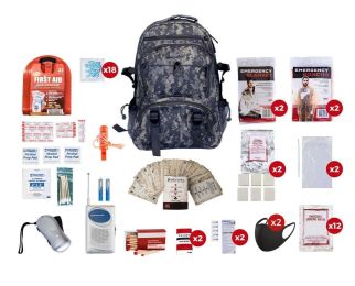 Basic 2 Person Survival  Kit (72+hours) (Bag Option 2 Person: 2 Person Camouflage Multi-Pocket Hikers Backpack)