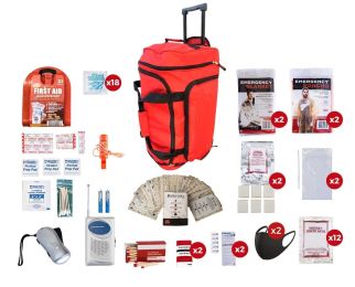 Basic 2 Person Survival  Kit (72+hours) (Bag Option 2 Person: 2 Person Red Large Wheel Bag)