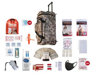 Basic 1 Person Survival Kit (72+hours) (Bag Options 1 Person: 1 Person Camouflage Large Wheel Bag)