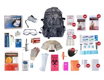 Elite 2 Person Survival kits (72+hours) (Bag Option 2 Person Elite: 2 Person Elite Camouflage Multi-Pocket Hikers Backpack)