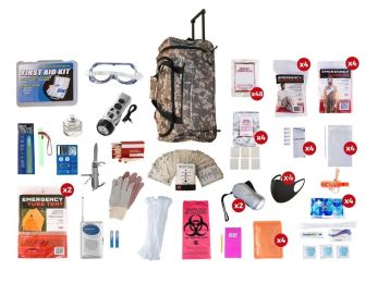 Elite 4 Person Survival Kit  (72+hours) (Bag Option 4 Person Elite: Elite 4 Person Camouflage Large  Wheel Bag)