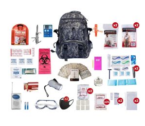 Deluxe 2 Person Survival Kit (72+hours) (Bag Options 2 Person Deluxe: 2 Person Deluxe Camouflage Multi-Pocket Hikers Backpack)