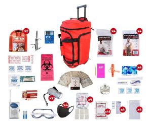 Deluxe 4 Person  Survival Kit  (72+hours) (Bag Option 4 Person Deluxe: Deluxe 4 Person Red Large Wheel Bag)